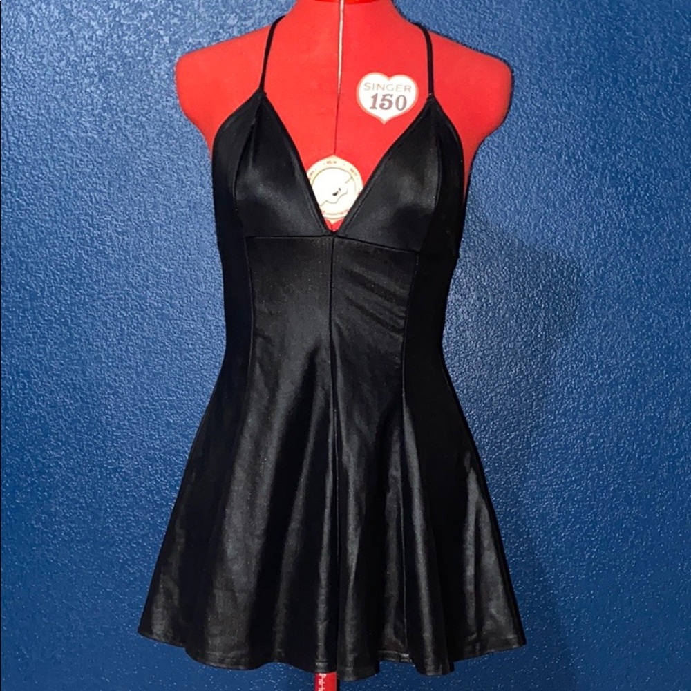 Cute little black faux latex halter dress